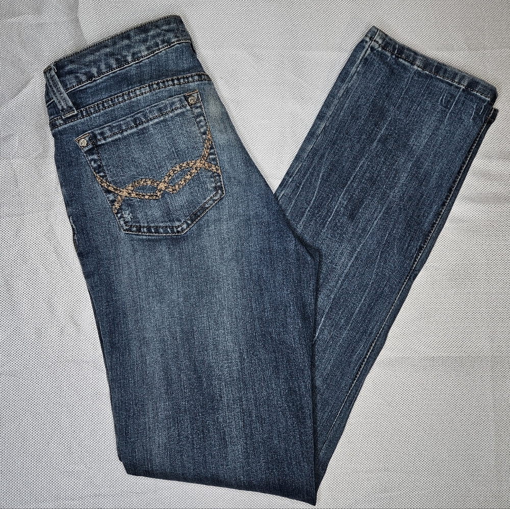 Code Bleu Maya Straight Leg Jeans Womens 6 Medium Wash Blue Denim Embroidered